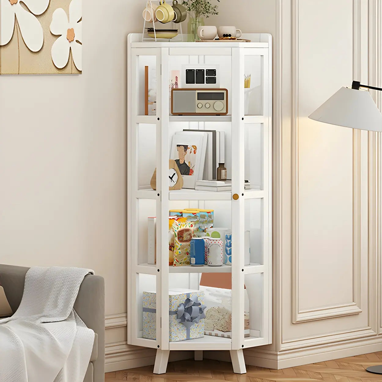 Diamond Bamboo Corner Display Cabinet