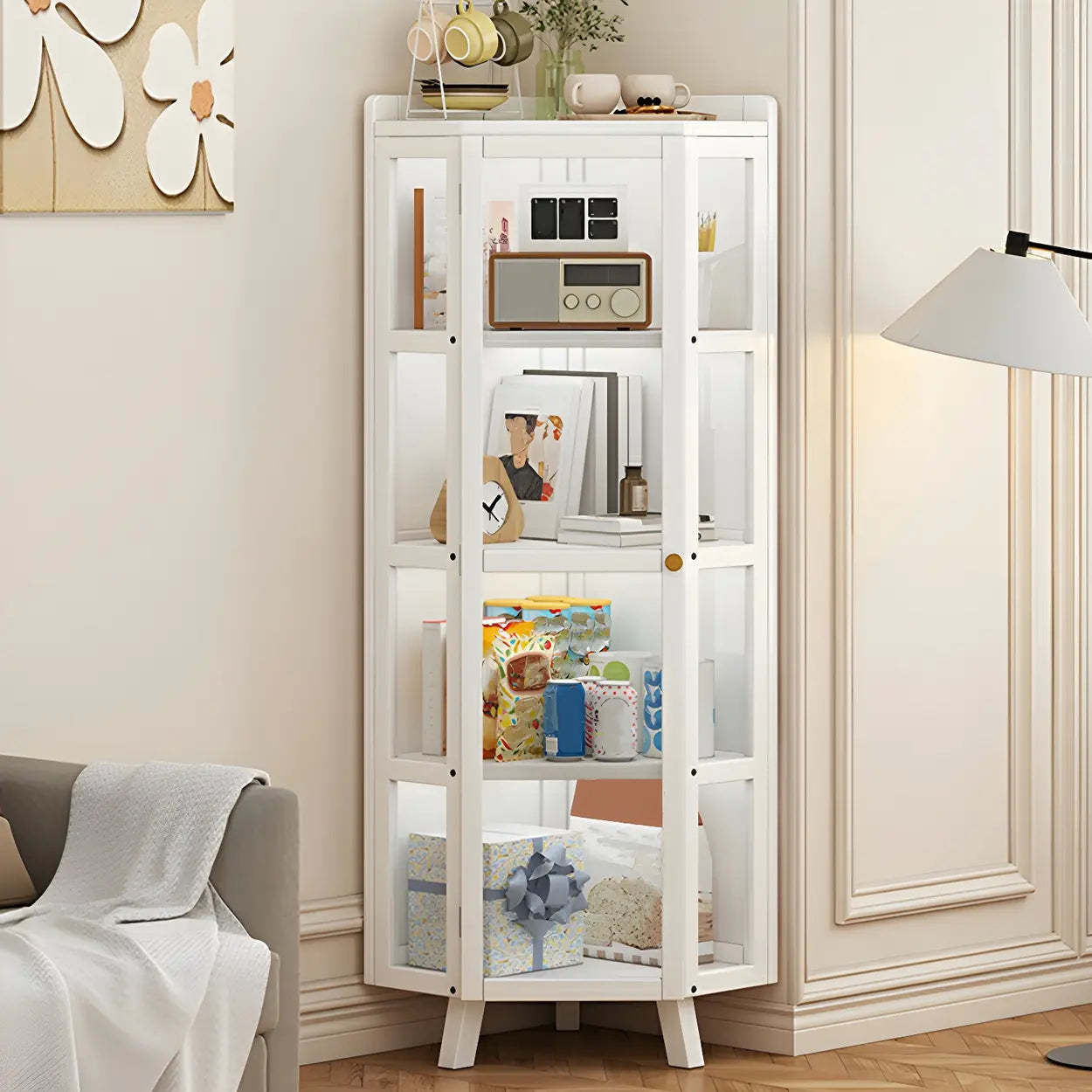Diamond Bamboo Corner Display Cabinet