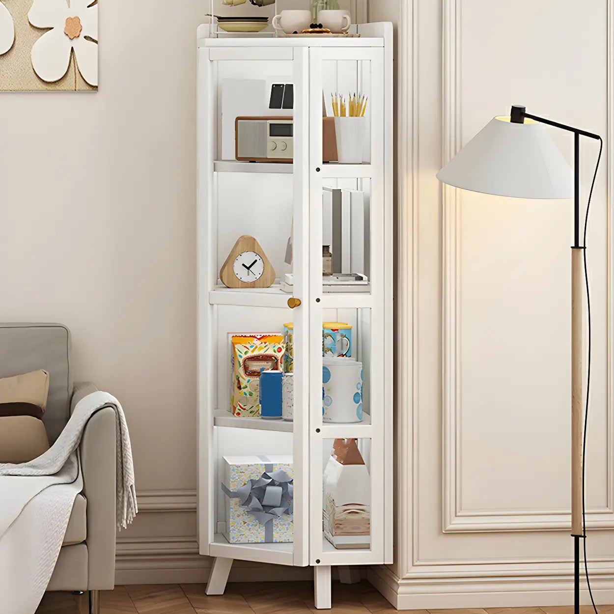 Diamond Bamboo Corner Display Cabinet