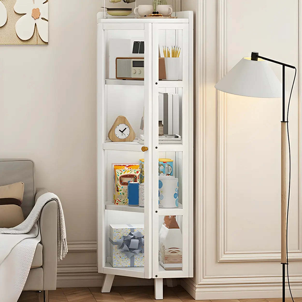 Diamond Bamboo Corner Display Cabinet