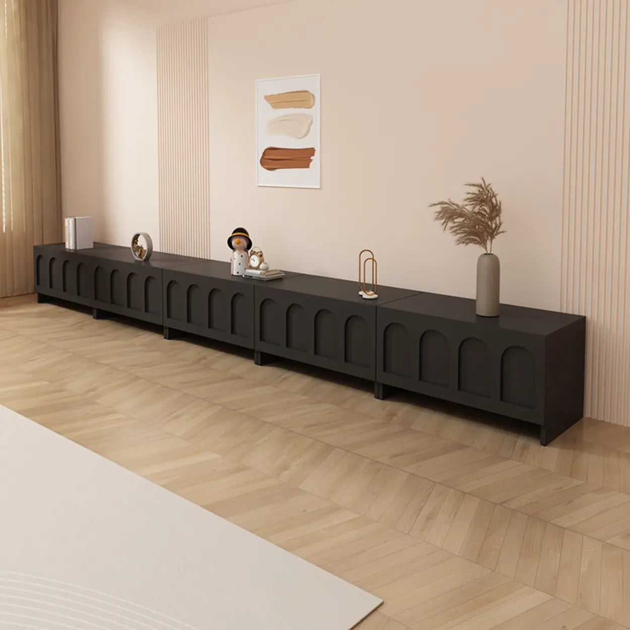 Fashionable Rectangular Black Wood TV Stand