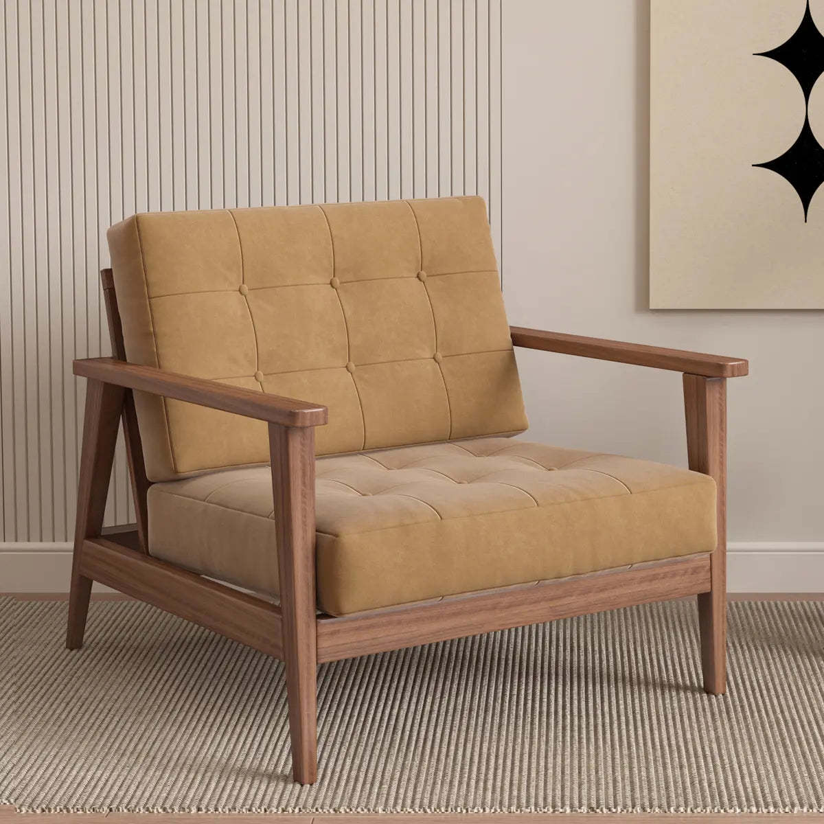 Nordic tufted lounge wood accent chairs