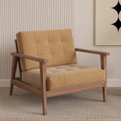 Faux Square Arm Tufted Back Lounge Chair