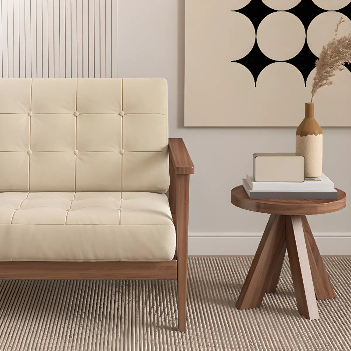 Faux Square Arm Tufted Back Lounge Chair