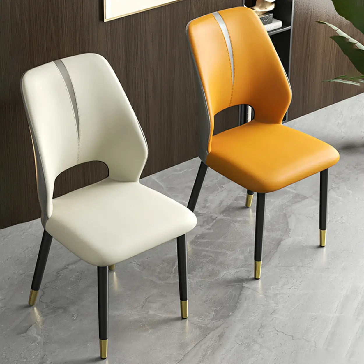 Faux Leather Dining Side Chair with Felt Pads — Off-White / Black