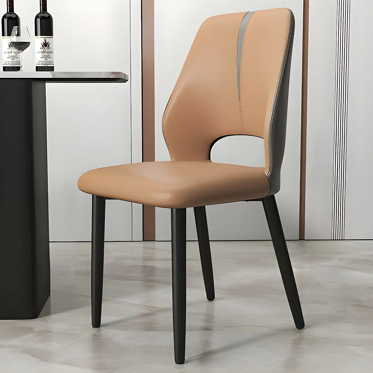Faux Leather Dining Side Chair with Felt Pads — Off-White / Black/ Gold