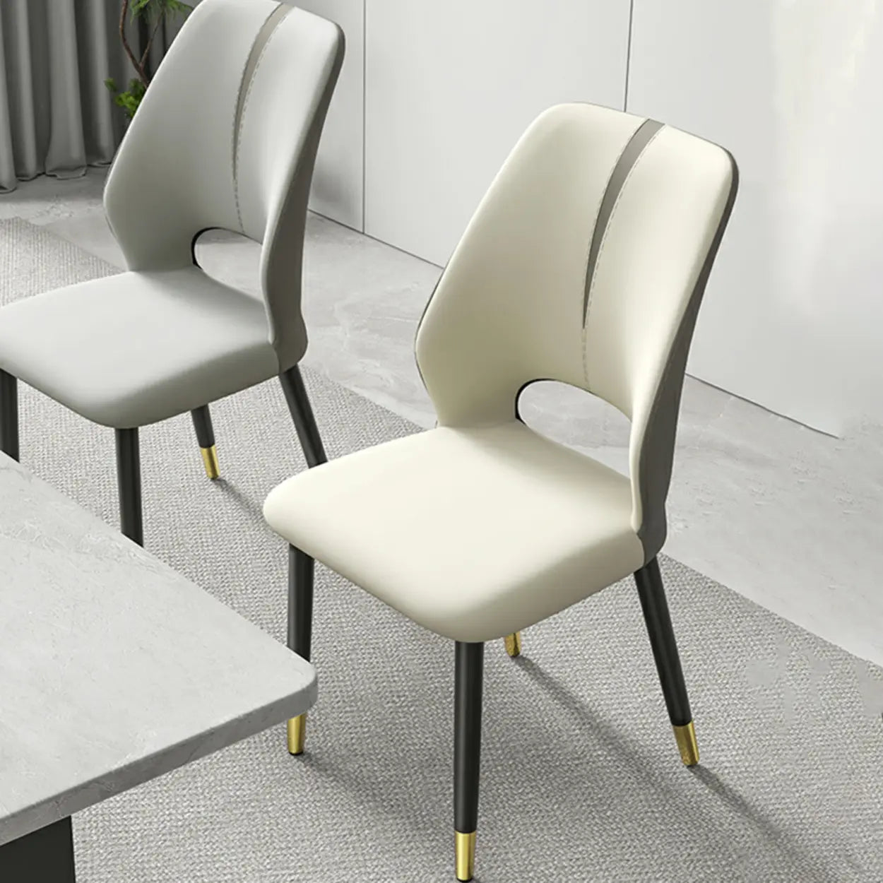 Faux Leather Dining Side Chair with Felt Pads — Brown / Black/ Gold