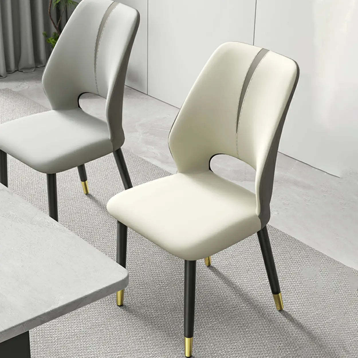Faux Leather Dining Side Chair with Felt Pads — Brown / Black/ Gold