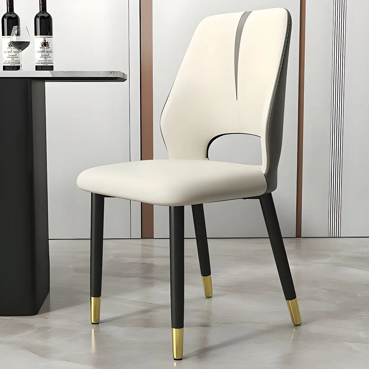 Faux Leather Dining Side Chair with Felt Pads — Light Gray / Black