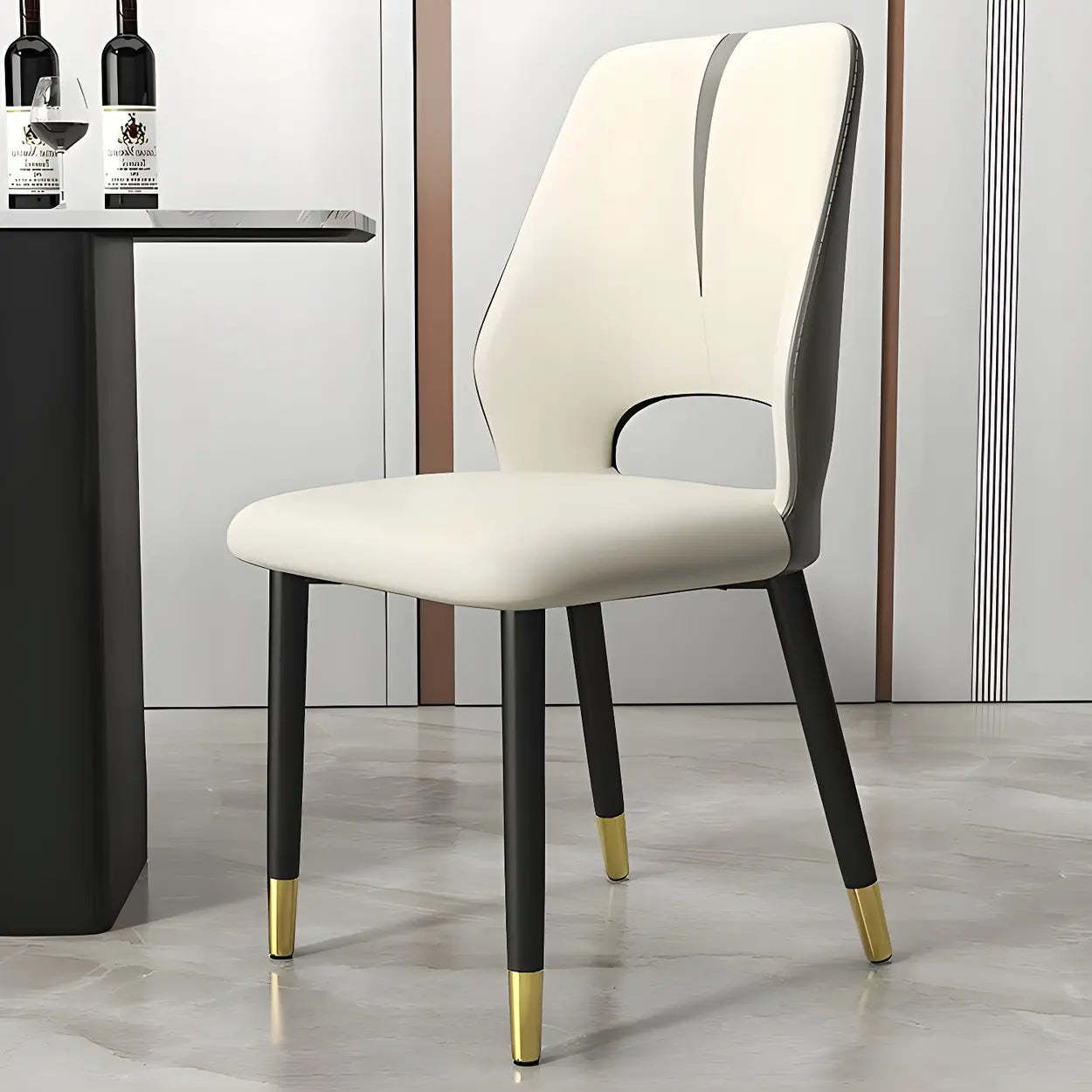 Lighom luxury pads faux gray dining chairs & benches — Black & Gold / White