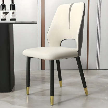 Faux Leather Dining Side Chair with Felt Pads — Light Gray / Black