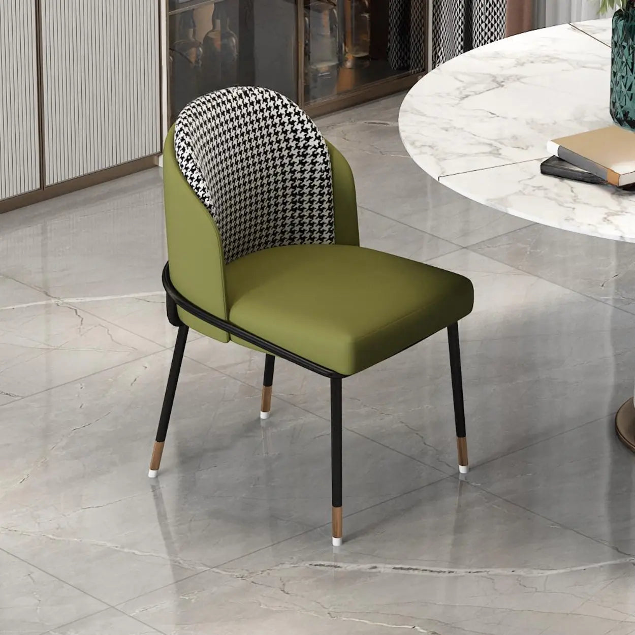 Faux Leather Houndstooth Dining Chair — Black Houndstooth