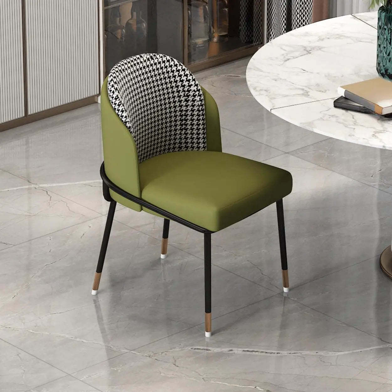 Faux Leather Houndstooth Dining Chair — Black Houndstooth