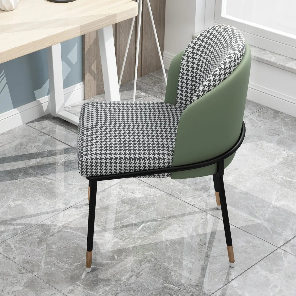 Faux Leather Houndstooth Dining Chair — Grey