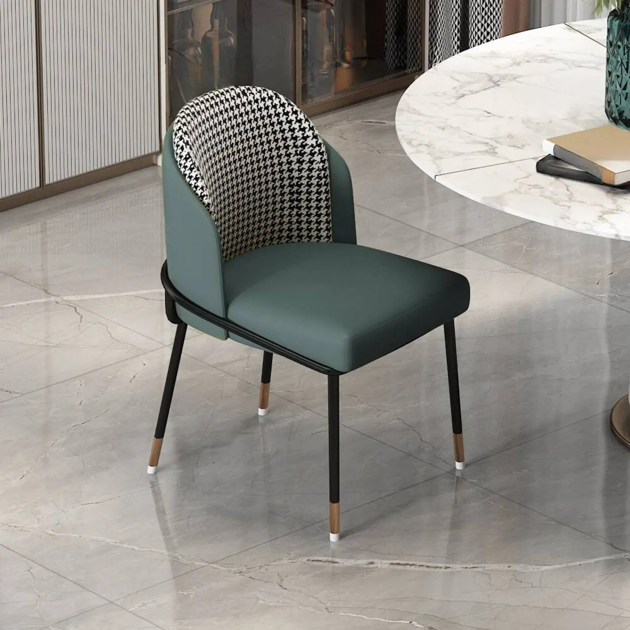 Faux Leather Houndstooth Dining Chair