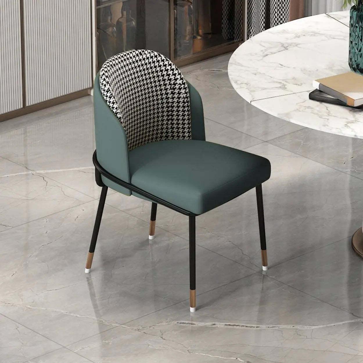 Faux Leather Houndstooth Dining Chair