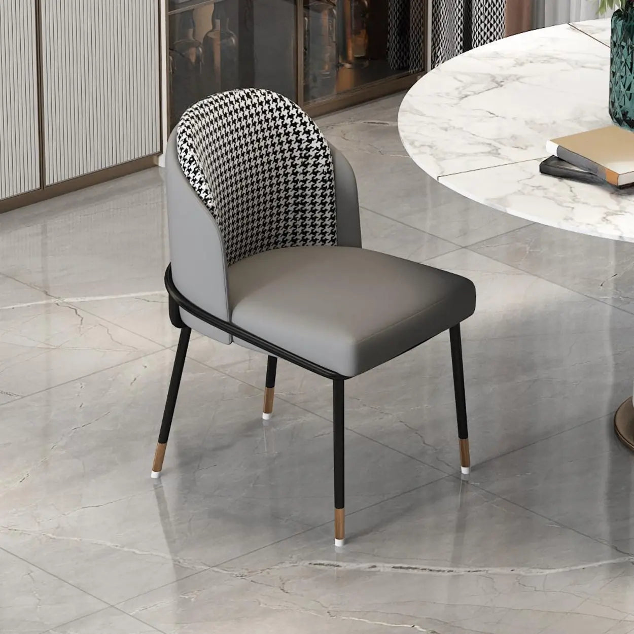 Faux Leather Houndstooth Dining Chair