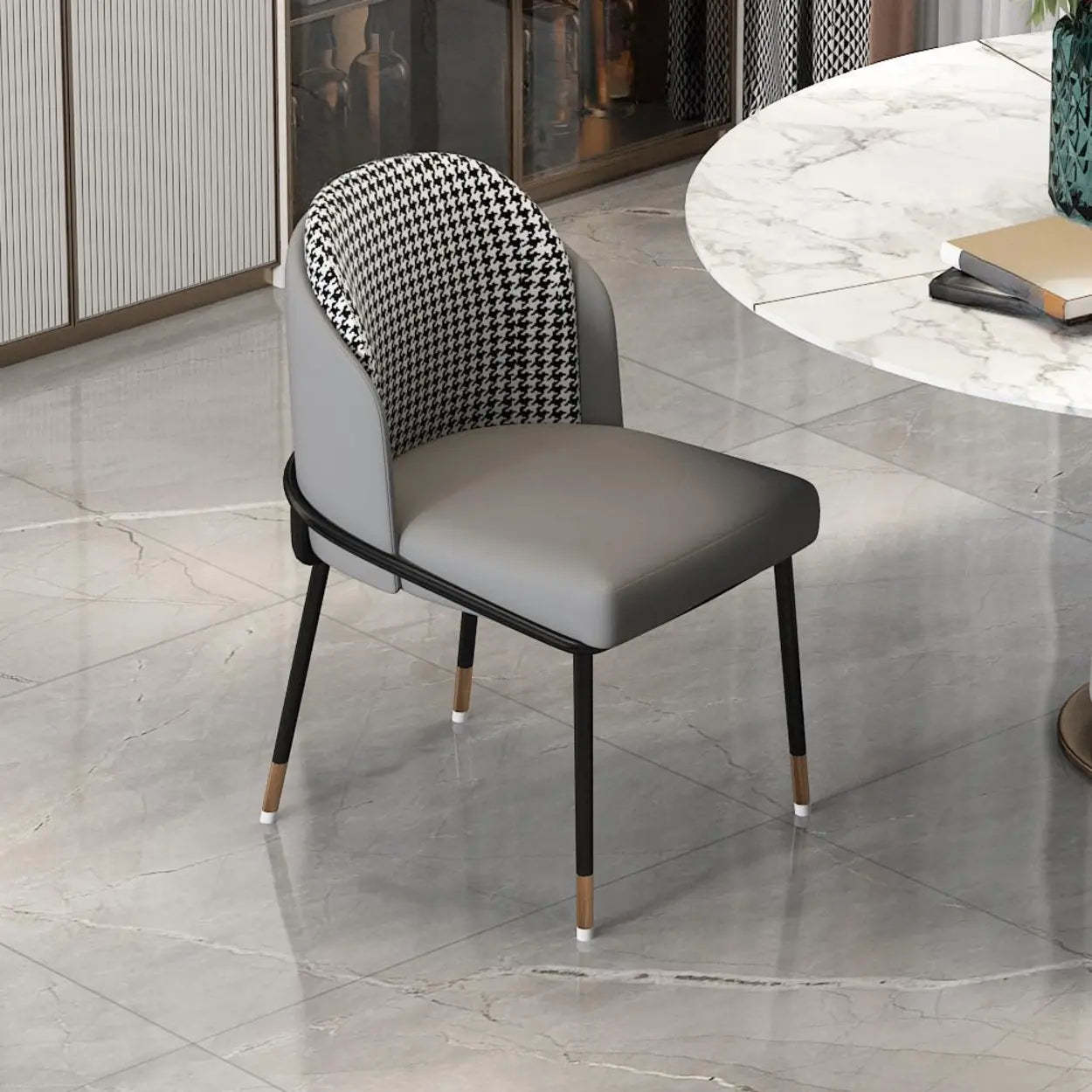 Faux Leather Houndstooth Dining Chair