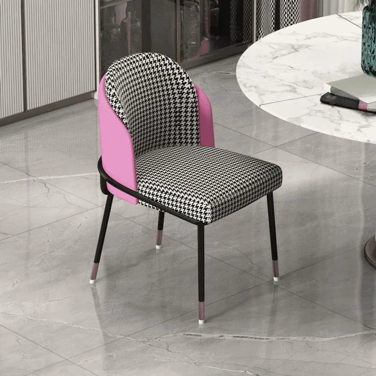 Faux Leather Houndstooth Dining Chair