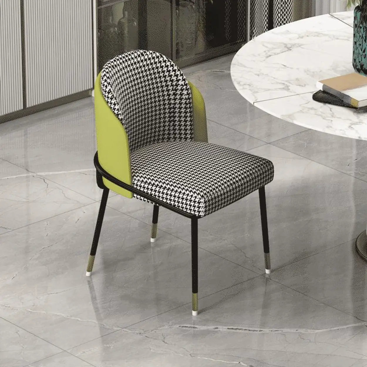Faux Leather Houndstooth Dining Chair