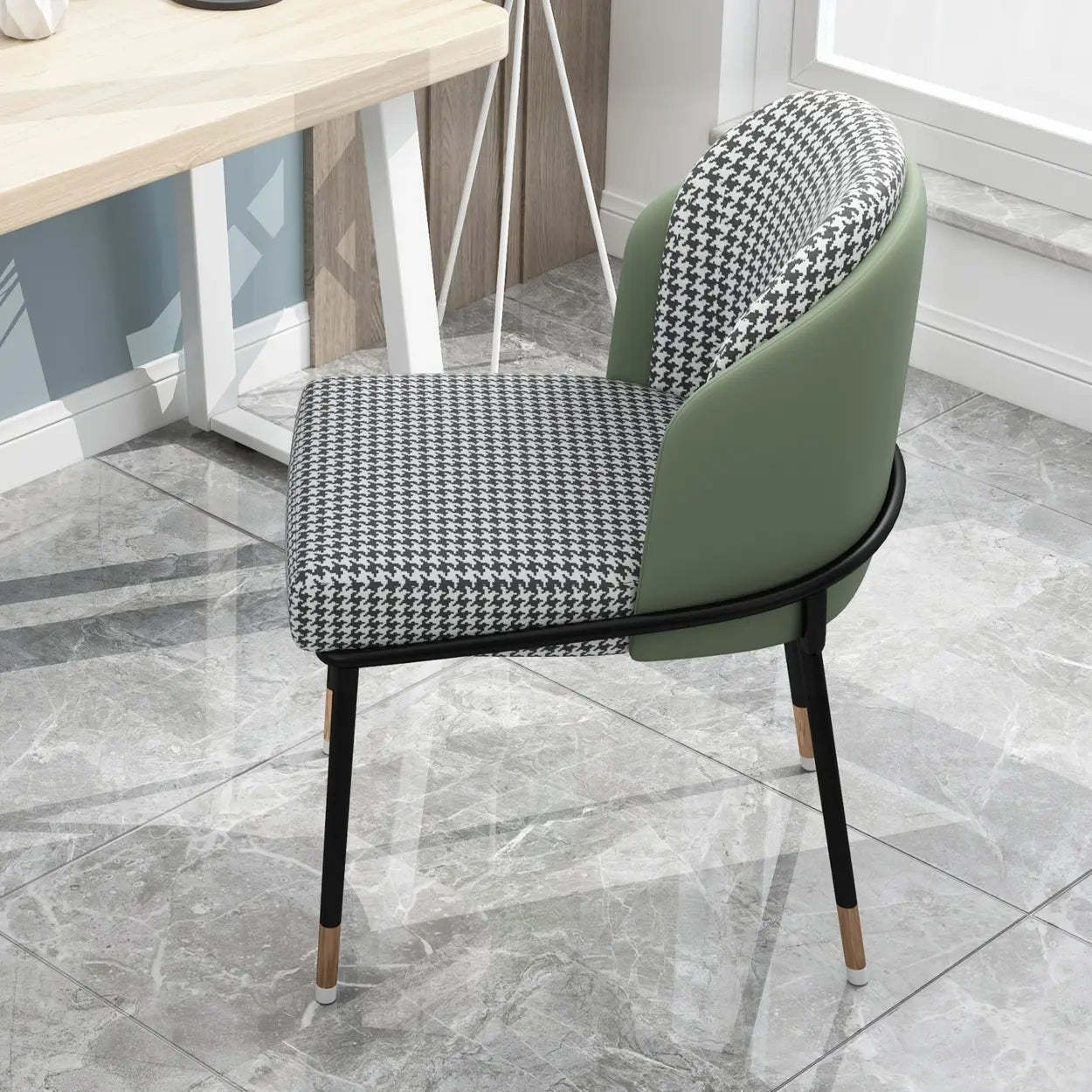Faux Leather Houndstooth Dining Chair — Grey