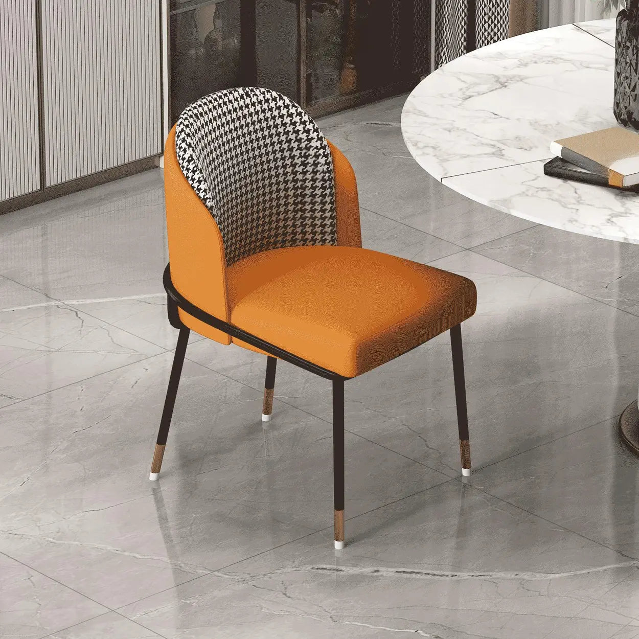 Faux Leather Houndstooth Dining Chair — Blackish Green/ Houndstooth