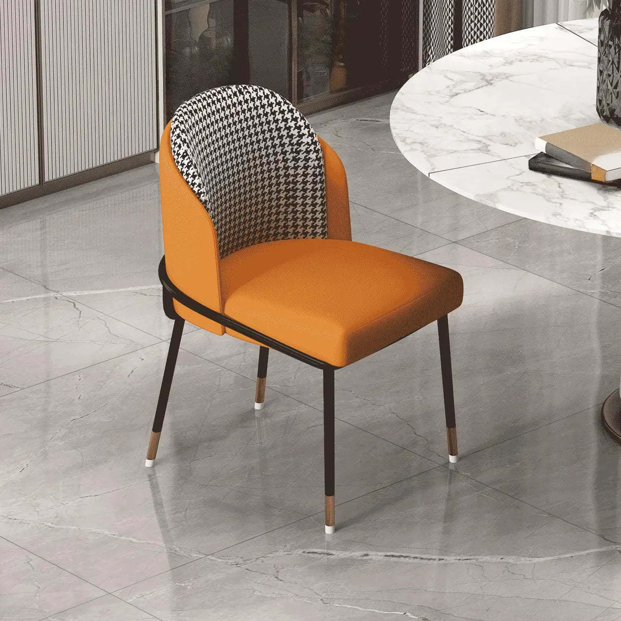 Faux Leather Houndstooth Dining Chair — Blackish Green/ Houndstooth