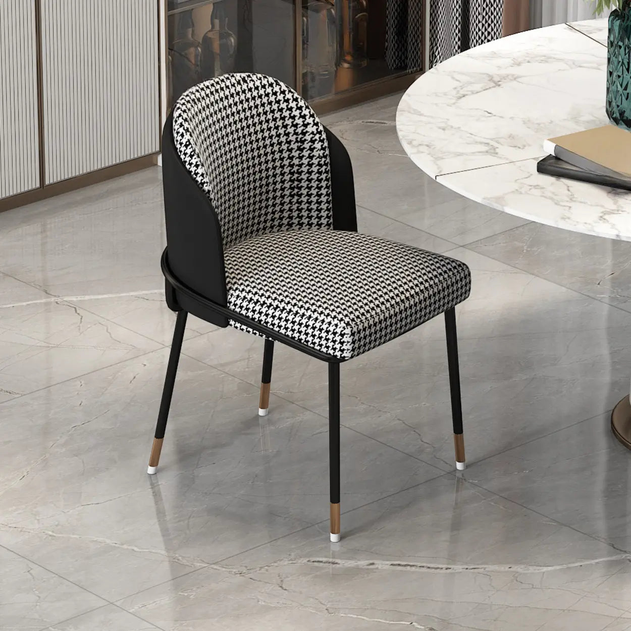Faux Leather Houndstooth Dining Chair — Gray Houndstooth