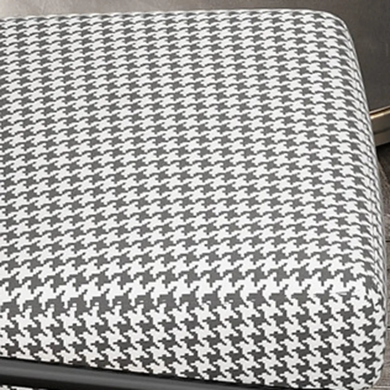 Faux Leather Houndstooth Dining Chair — Light Gray Houndstooth