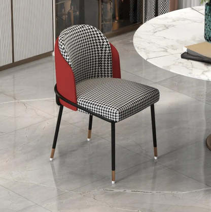 Faux Leather Houndstooth Dining Chair — Gray/ Blue