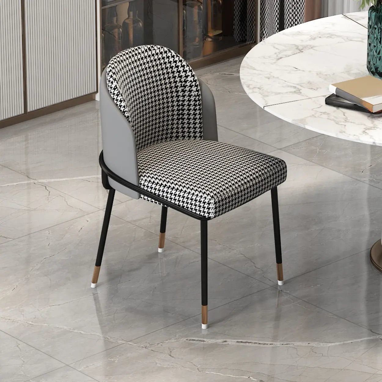 Faux Leather Houndstooth Dining Chair — Orange Houndstooth