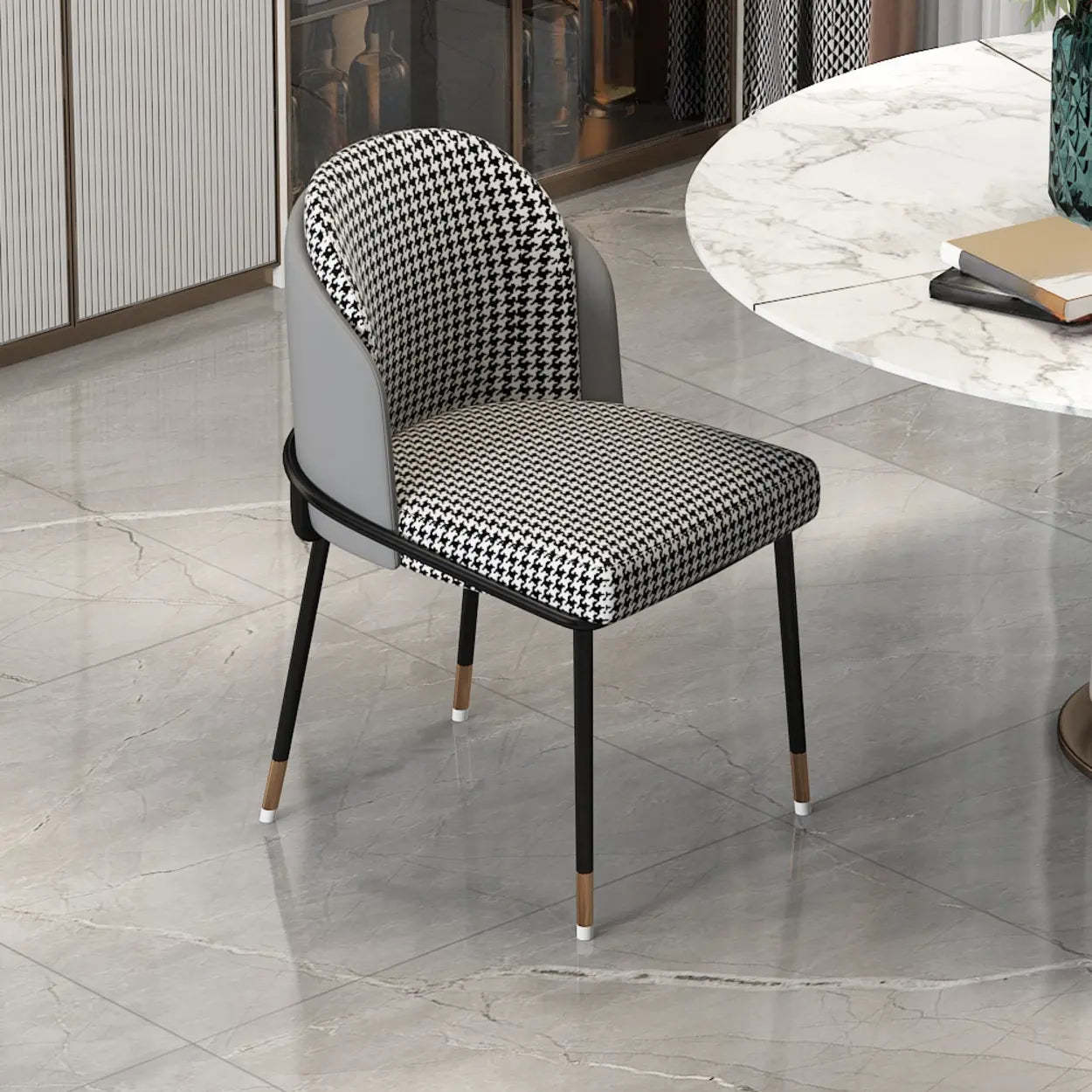 Faux Leather Houndstooth Dining Chair — Orange Houndstooth