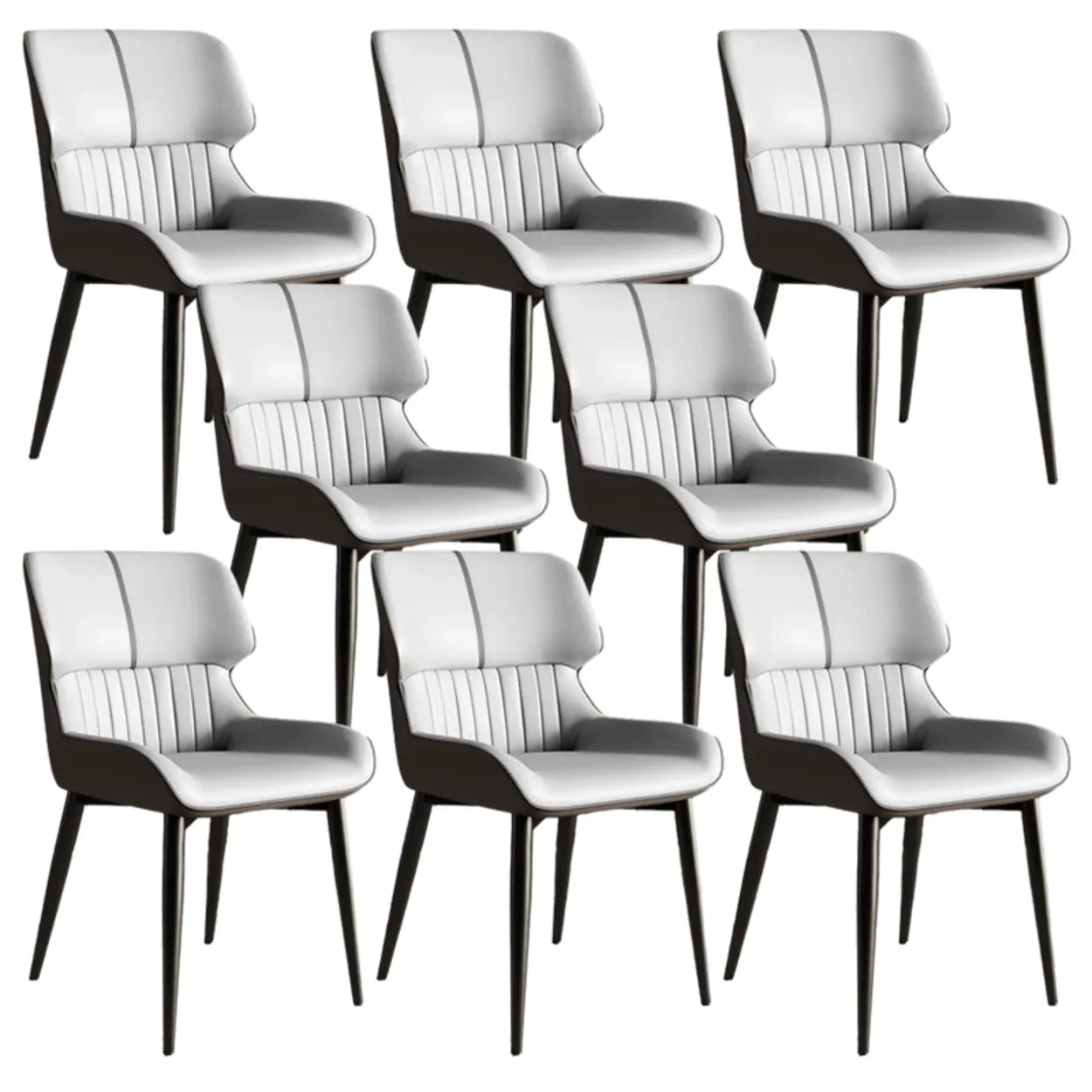 Faux Leather Low Back Armless Dining Chair — Light Gray-Black / 8 Piece Set