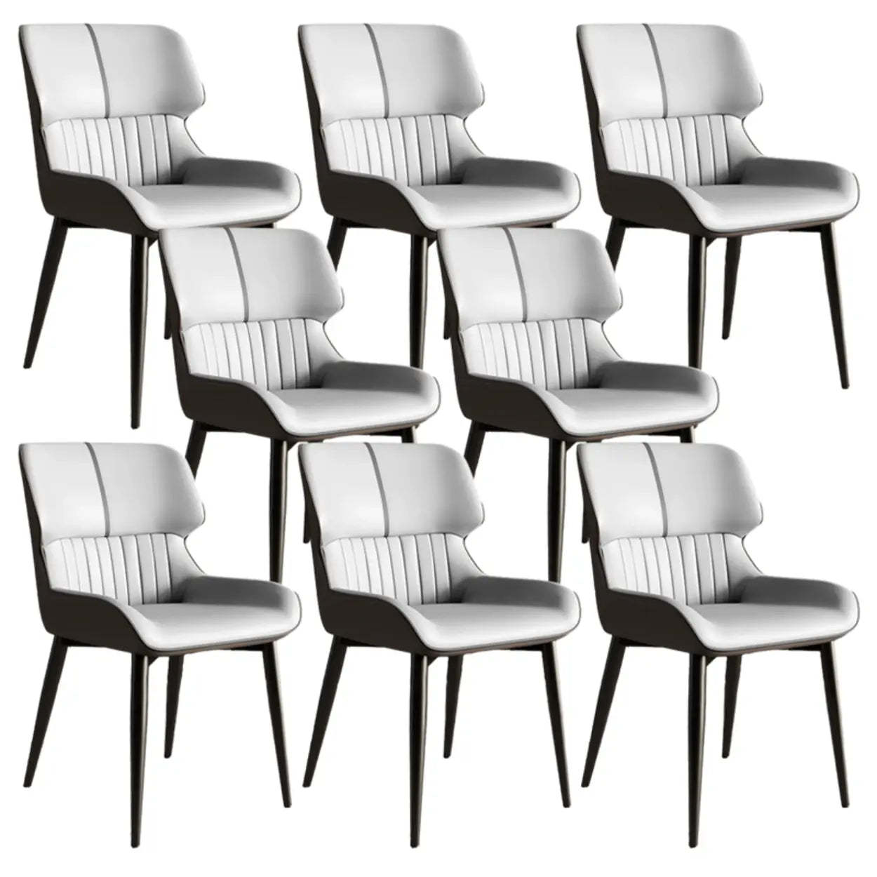 Faux Leather Low Back Armless Dining Chair — Light Gray-Black / 8 Piece Set