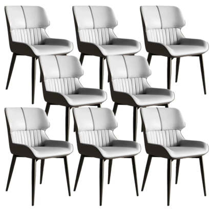 Faux Leather Low Back Armless Dining Chair — Light Gray-Black / 8 Piece Set