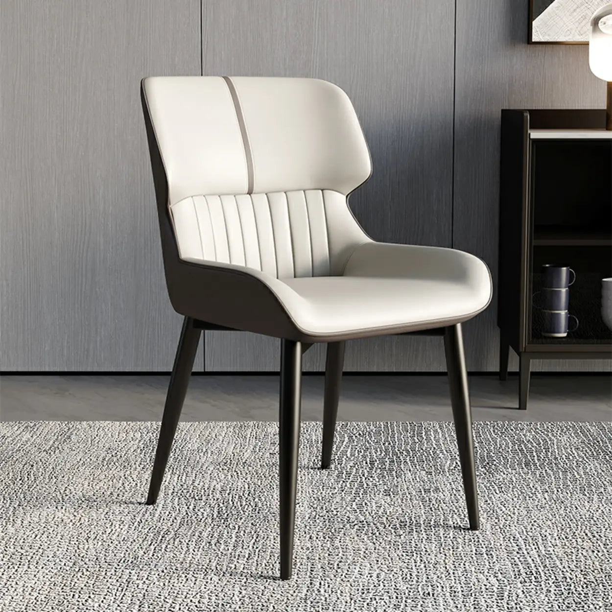 Faux Leather Low Back Armless Dining Chair — Light Gray / 8 Piece Set
