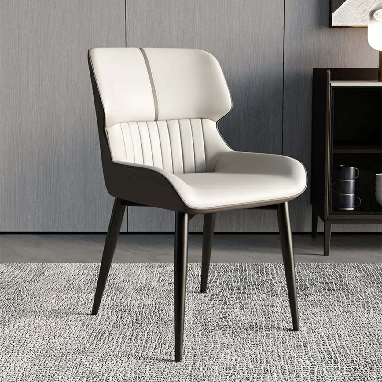 Faux Leather Low Back Armless Dining Chair — Light Gray / 8 Piece Set