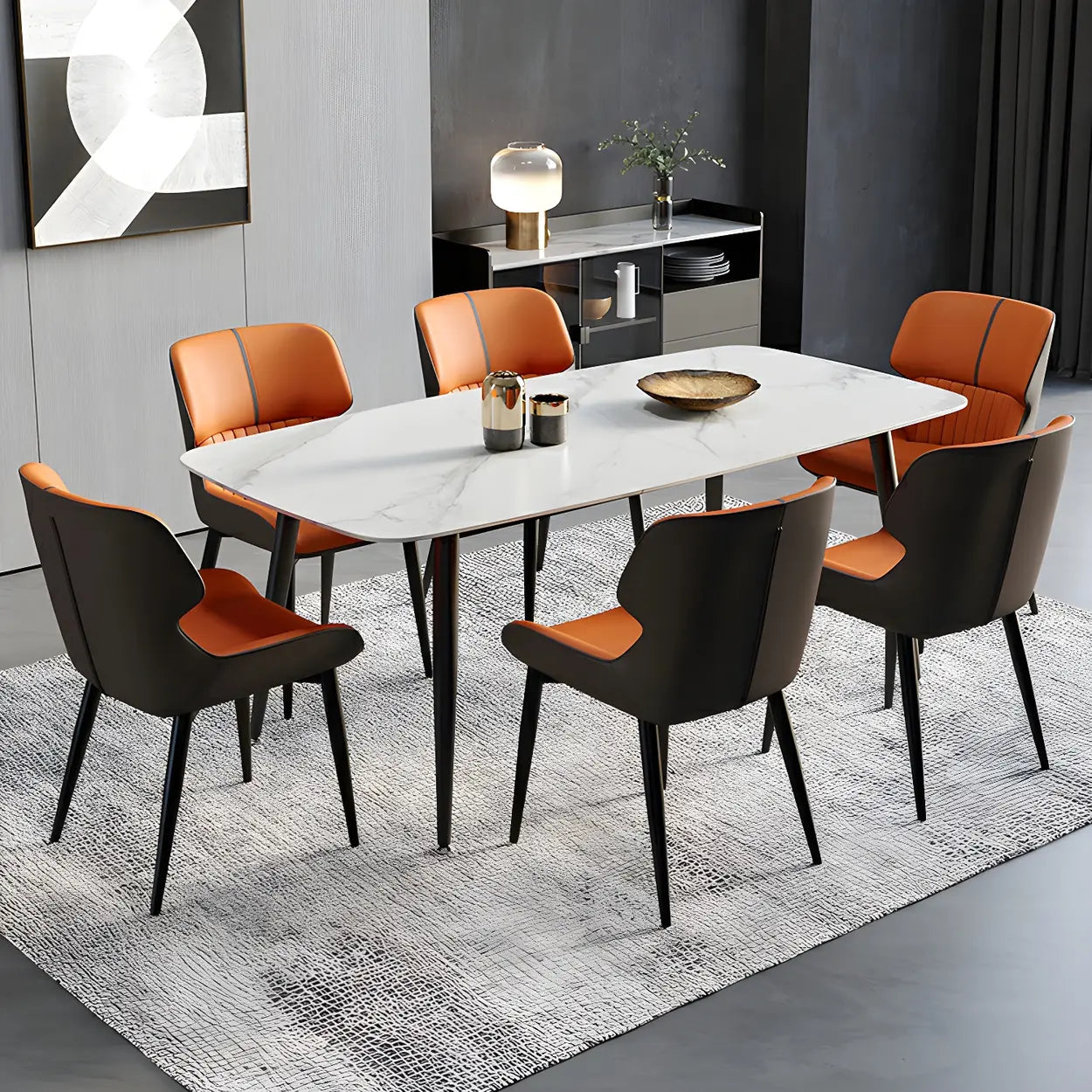 Faux Leather Low Back Armless Dining Chair — Beige / 8 Piece Set