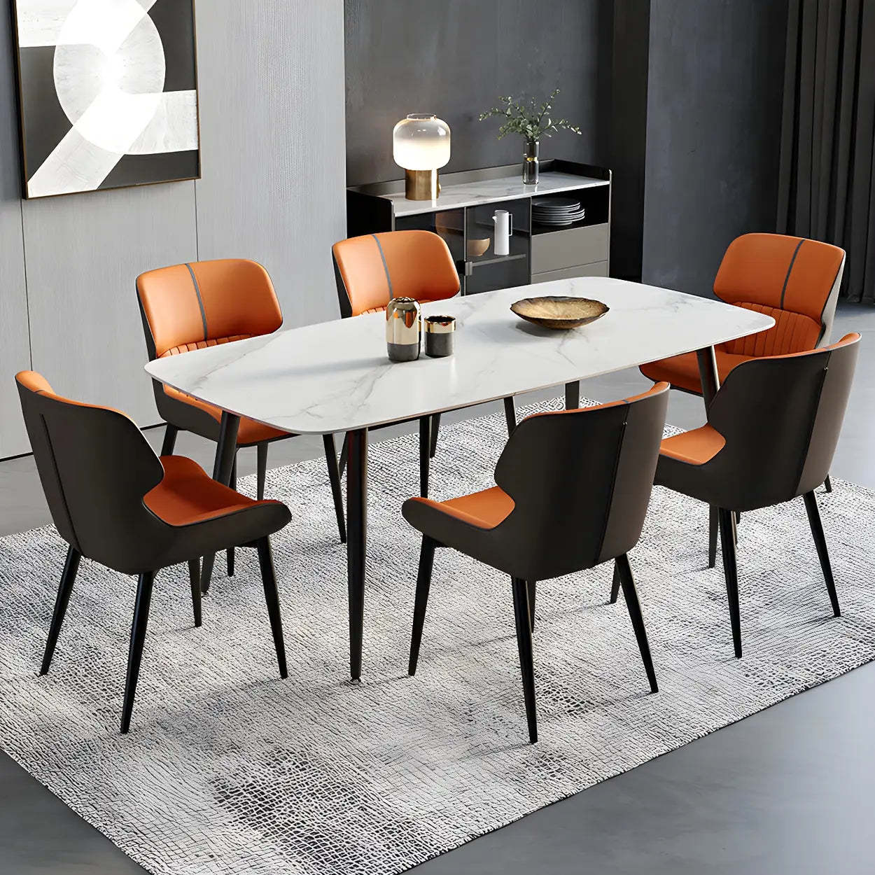 Faux Leather Low Back Armless Dining Chair — Beige / 8 Piece Set