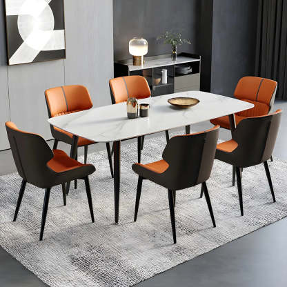 Faux Leather Low Back Armless Dining Chair — Beige / 8 Piece Set