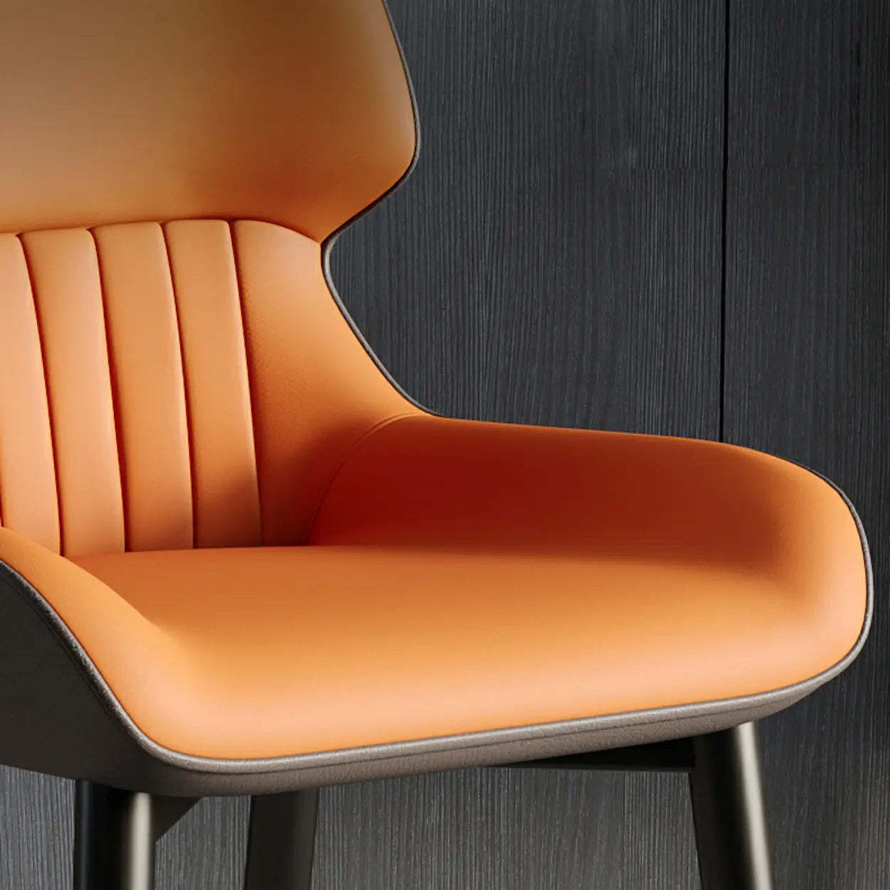 Faux Leather Low Back Armless Dining Chair — Orange / 8 Piece Set