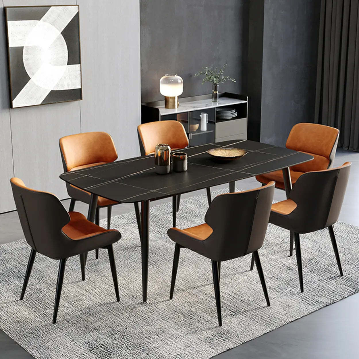 Faux Leather Low Back Armless Dining Chair — Light Gray-Black / 1 Piece