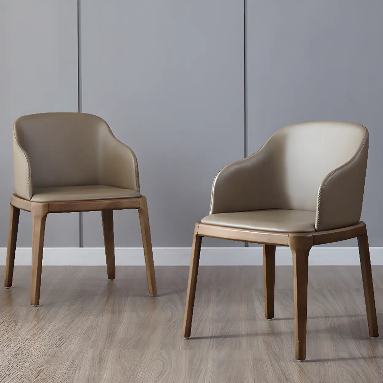 Khaki Faux Leather Armchair Wood Dining Chair