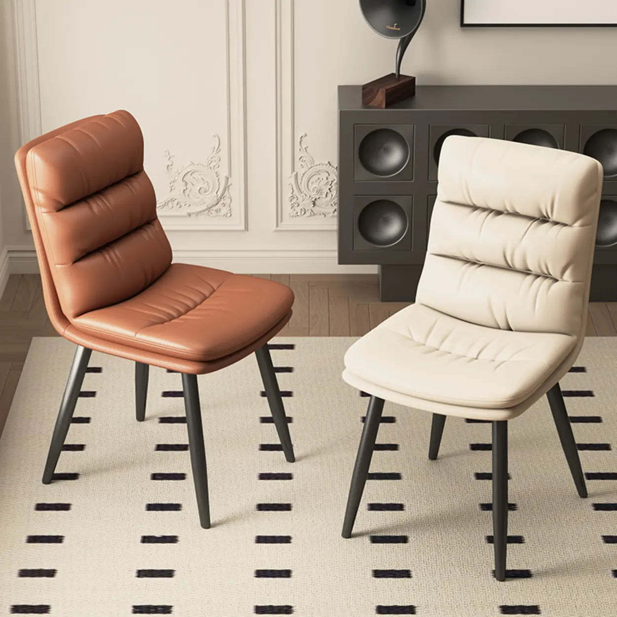 Faux Leather Strip-Back Upholstered Dining Chair — Cream