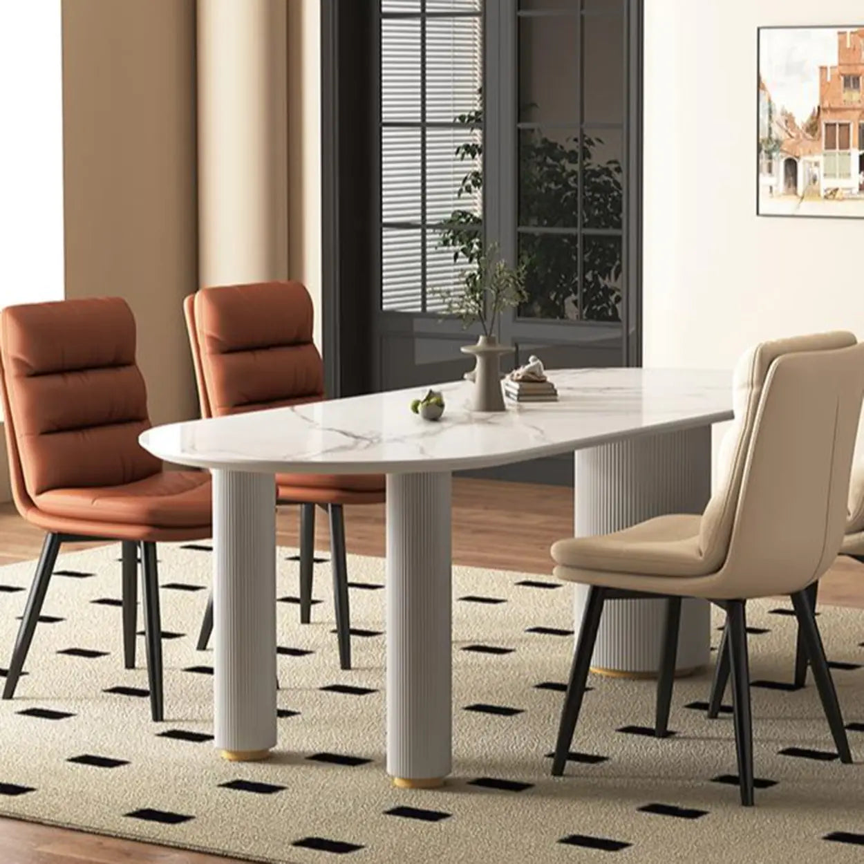 Faux Leather Strip-Back Upholstered Dining Chair — Orange