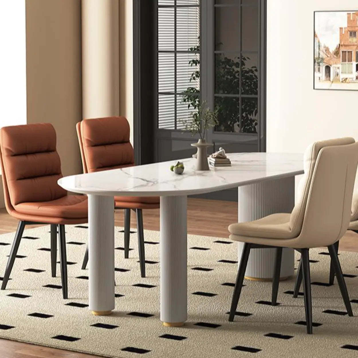 Faux Leather Strip-Back Upholstered Dining Chair — Orange