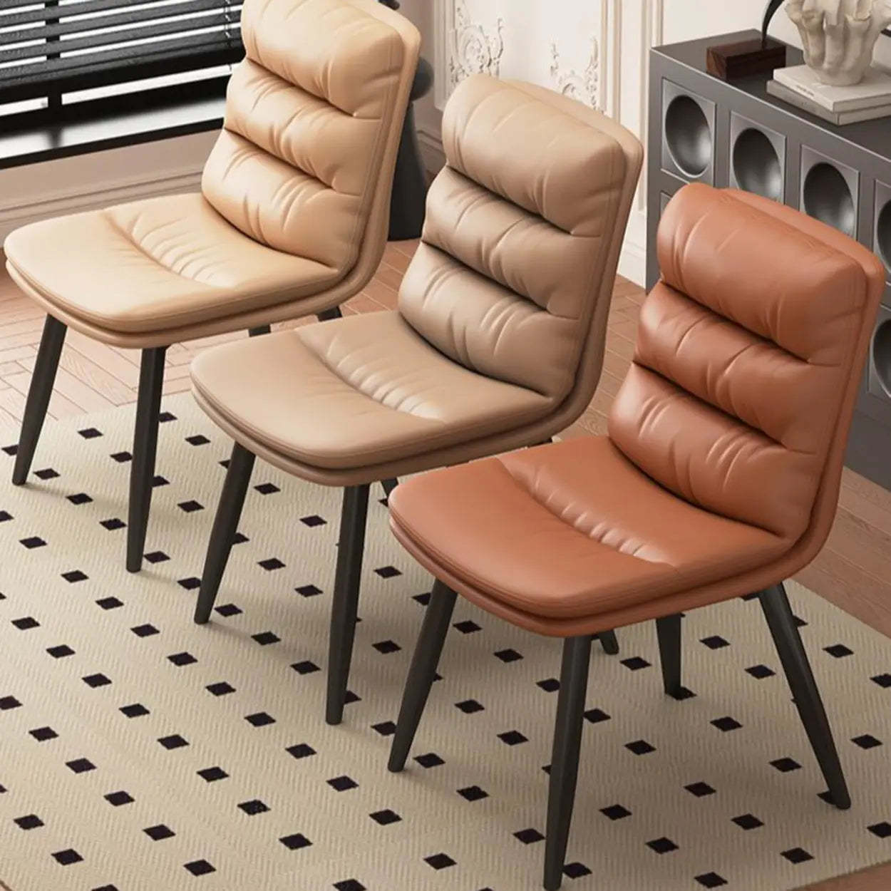 Faux Leather Strip-Back Upholstered Dining Chair — Dark Gray