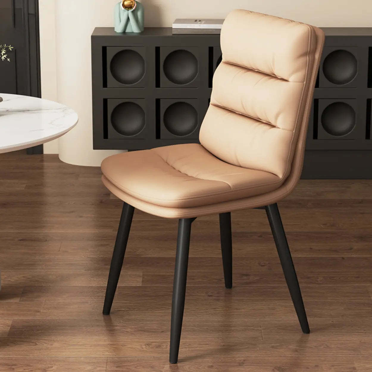 Faux Leather Strip-Back Upholstered Dining Chair — Dark Coffee