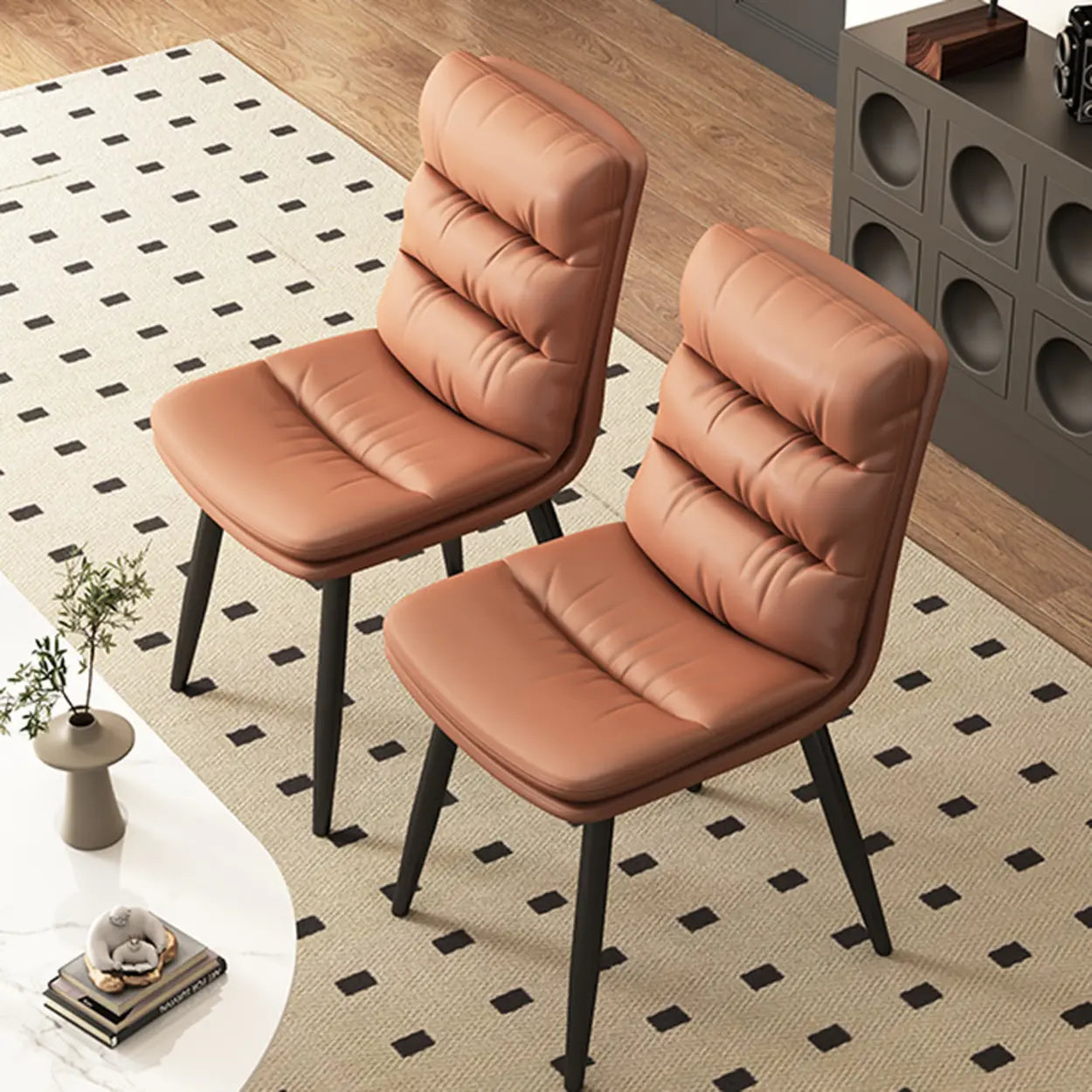 Faux Leather Strip-Back Upholstered Dining Chair
