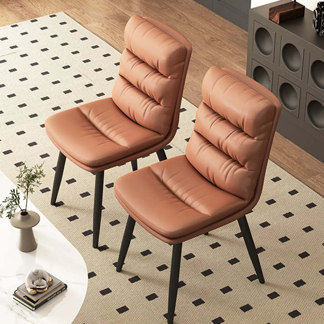 Faux Leather Strip-Back Upholstered Dining Chair